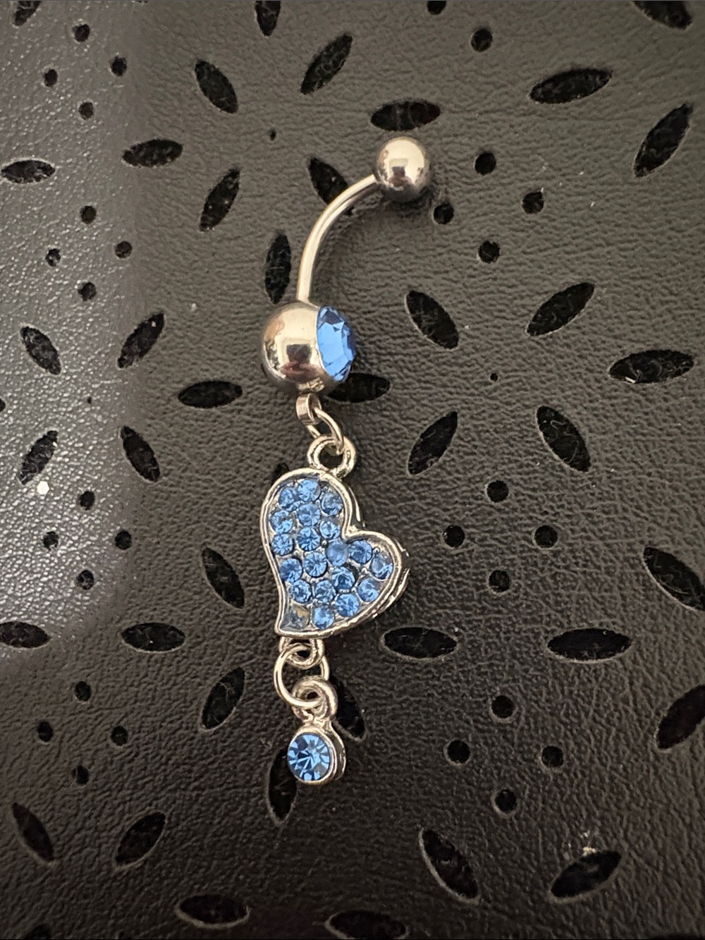 Blue Crystal Heart Dangle Belly Button Ring